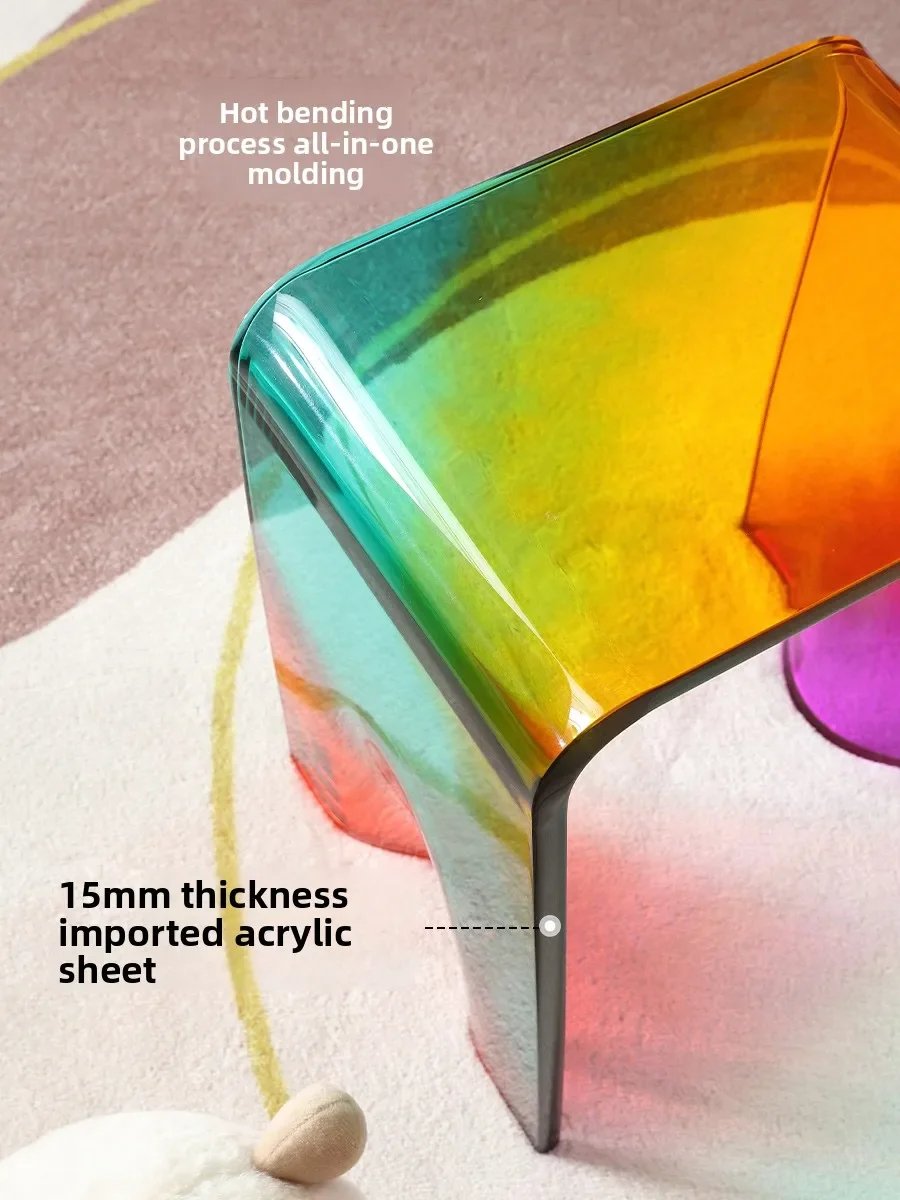 Acrylic rainbow stool colorful shoe changing chair leisure stool transparent bathroom Internet celebrity ins dressing stool view 2