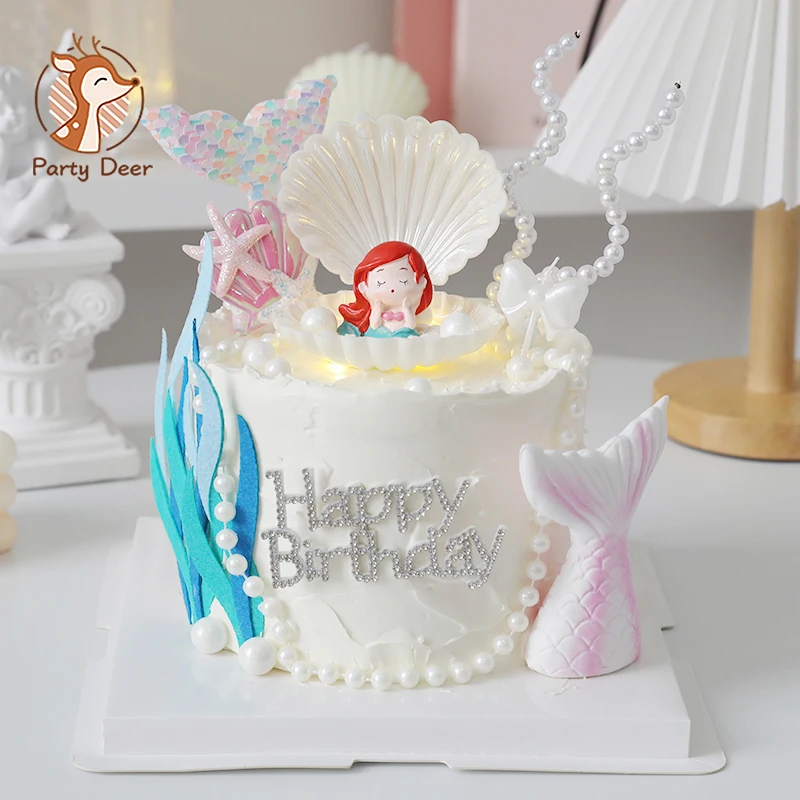 

Mermaid Cake Decoration Kawaii Doll Mermaid Birthday Cake Toppers Girls Happy Birthday Party Supplies Creative Dessert Supplie