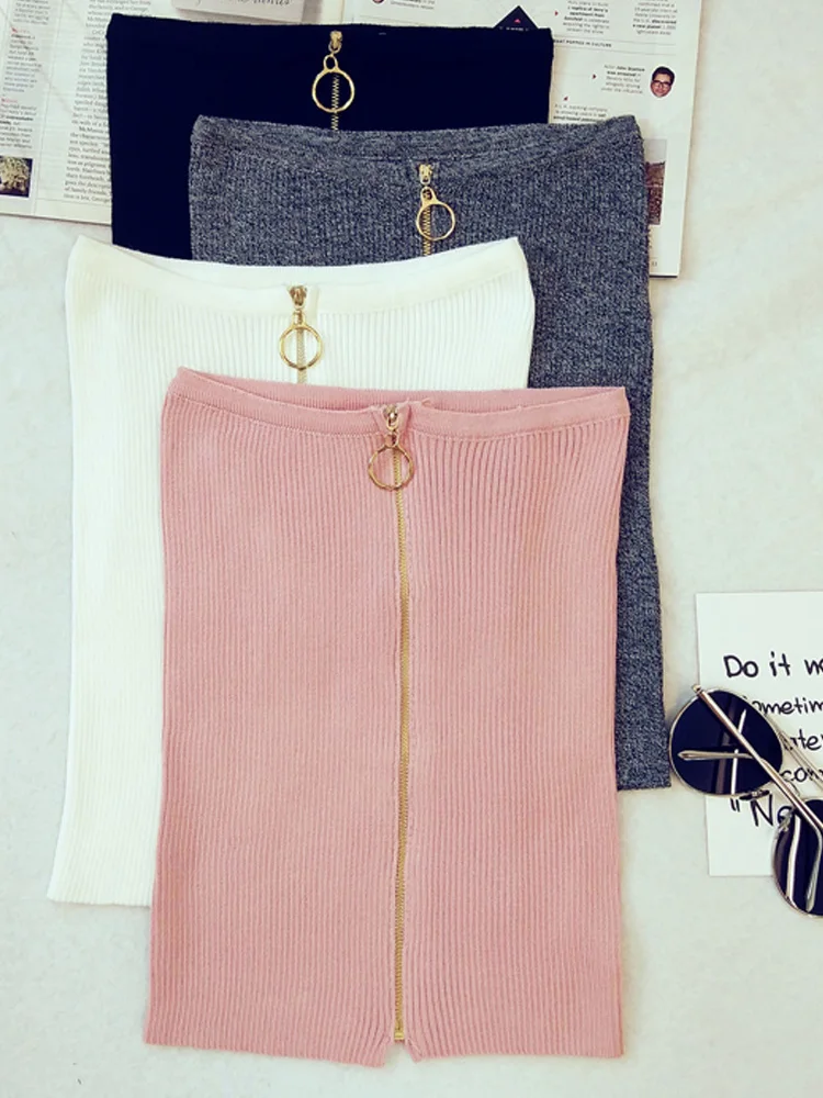 Street Style Zipper Wrap Chest Top Women's Slim Fit Knitted Tube Shirt Short Length Outerwear Summer Sensual Base Layer Shirt