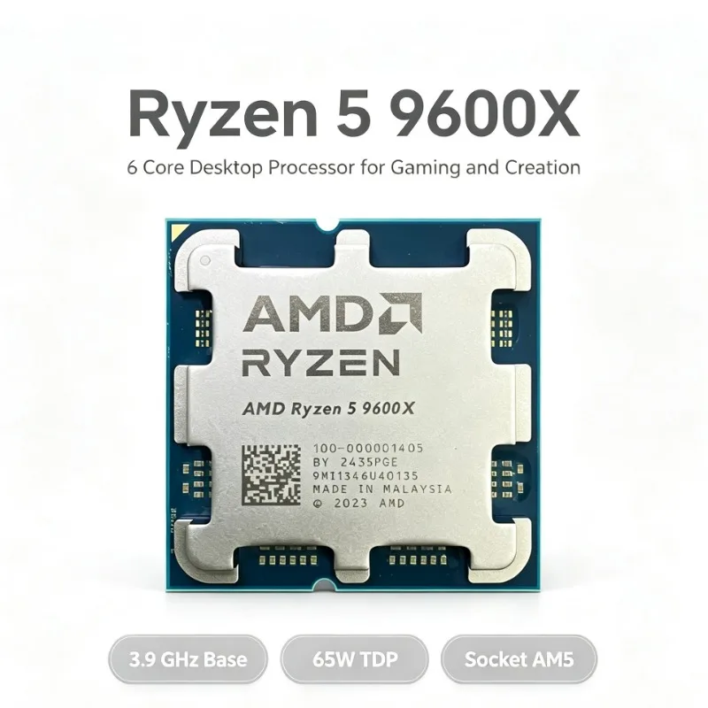 R5 9600X Desktop Processor 6‑Core 12‑Thread 5.4GHz 32MB L3 Cache 65W 4NM AM5 Platform DDR5 Without Cooler