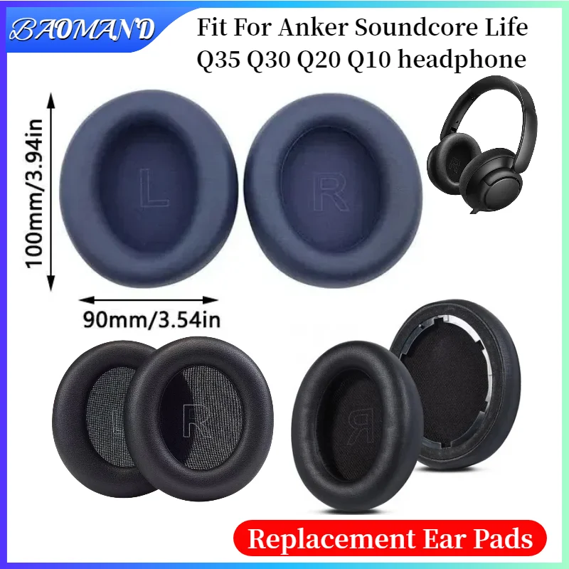 

1 Pair Replacement Ear Pads For Anker Soundcore Life Q35 Q30 Q20 Q10 Headphones Softer Protein Leather Earpads