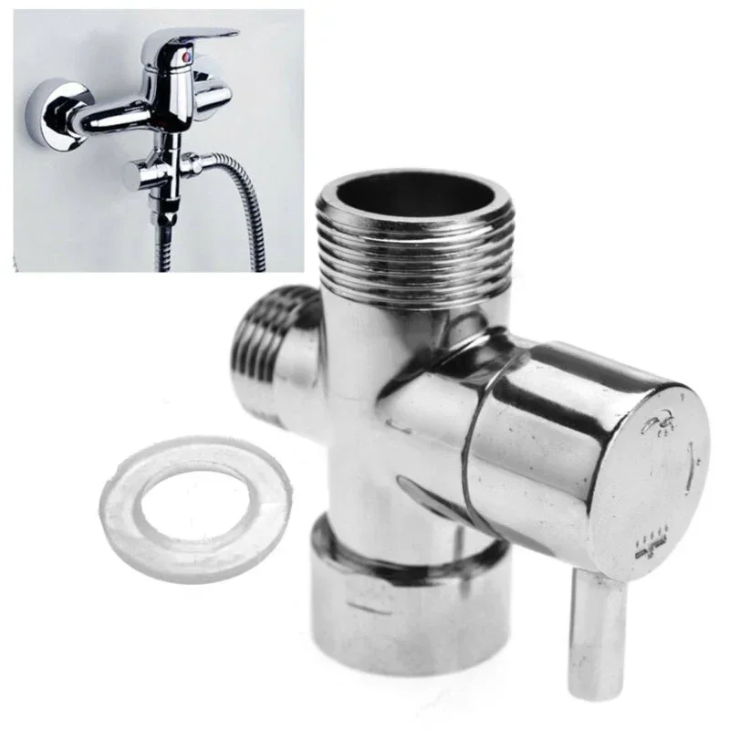 Chrome Plated Brass Diverter Valve T-Adapter 3/4 Connector 3-Ways For Shower Head  Hanging Holder Accessories