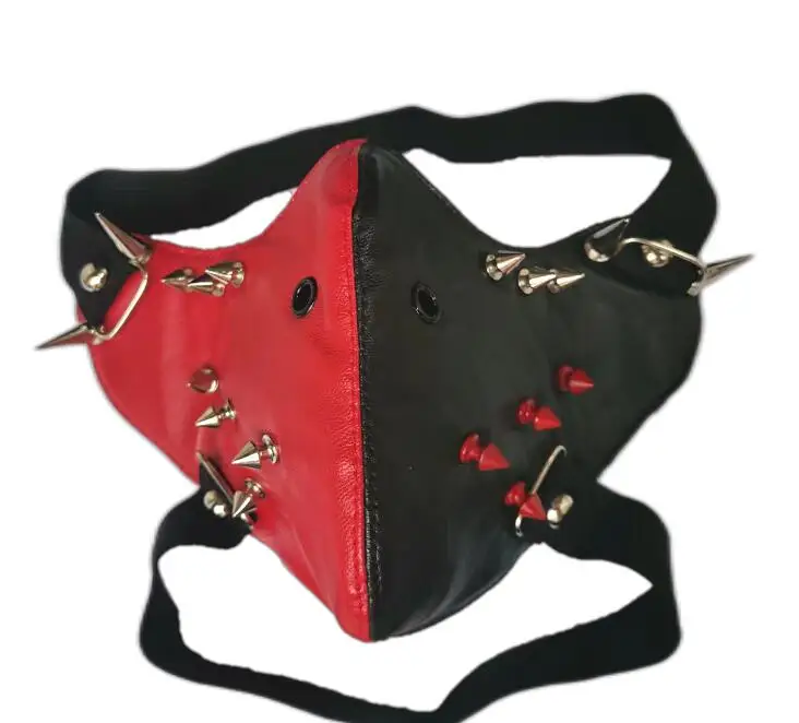 Performing New Punk Rivet Mask Rock Non-Mainstream Locomotive Long Spike Black and Red Cool Mask