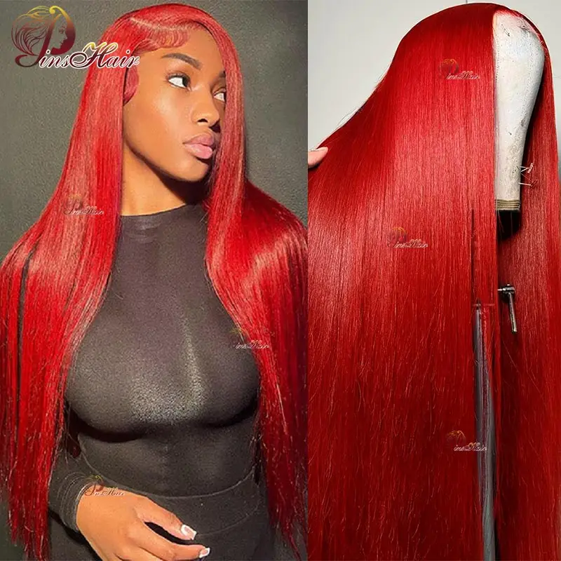 Hot Red Straight Lace Front Human Hair Wigs for Women Pre Plucked 13X6 Lace Frontal Wig Human Hair Burgundy 99J Lace Front Wig