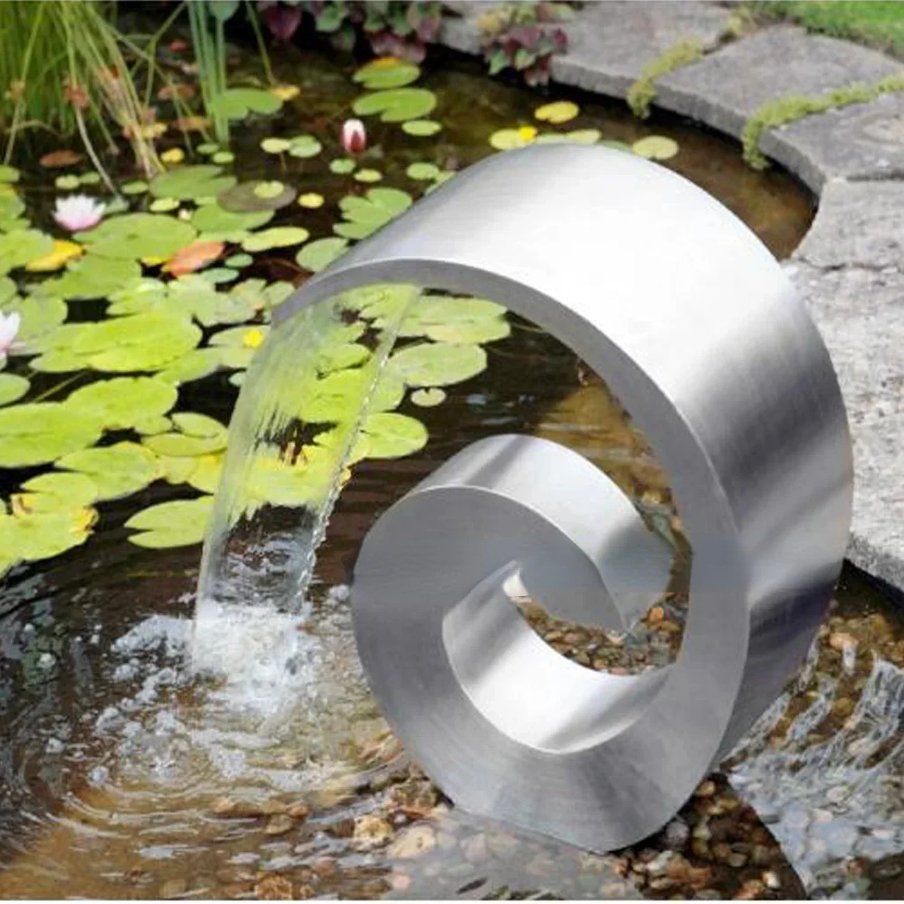 hot sale 1pc Snail-shape stainless steel waterfall fountain for swimming pool and garden pond garden cascade