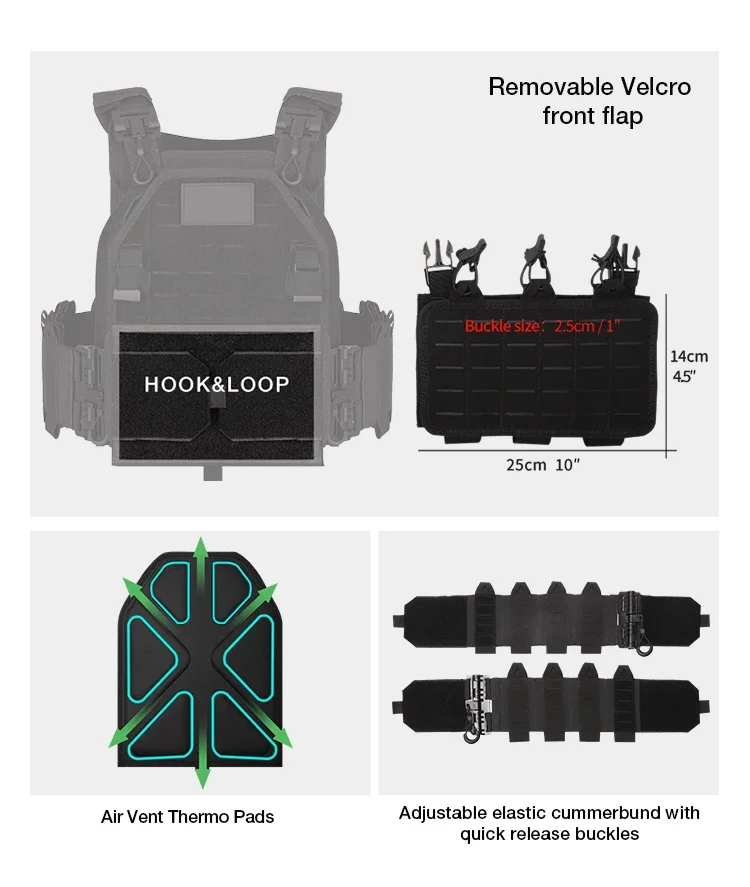 YAKEDA 6094 Gilet militare Fibbie a sgancio rapido Bordi antiabrasione Cordura 1000D Durata estrema Utilizzo multi-missione