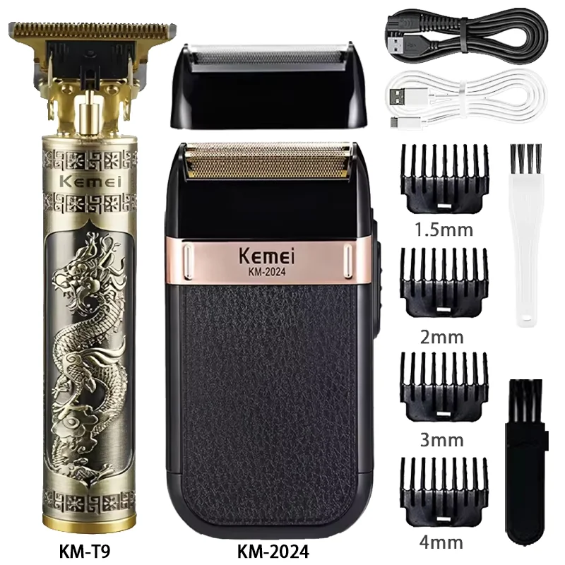 KEMEI KM-T9 KM-2024 Barber Blading Hair Cutting Machine Clipper Grooming Cordless Rechargeable Shaver