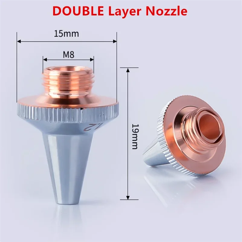 Optical Fiber Laser Cutting Machine Copper Three-Dimensional Single/DOUBLE Layer Nozzle Outside D15MM M8 High 19MM  0.8-5