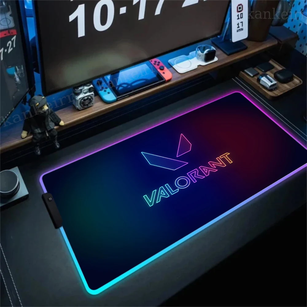 ألعاب النيون ماوس الألعاب Valorant RGB ماوس الوسادة XXL LED مع الخلفية طاولة حاسوب الحصير المطاط المضادة للانزلاق HD حصيرة مكتبية 900x400 #2