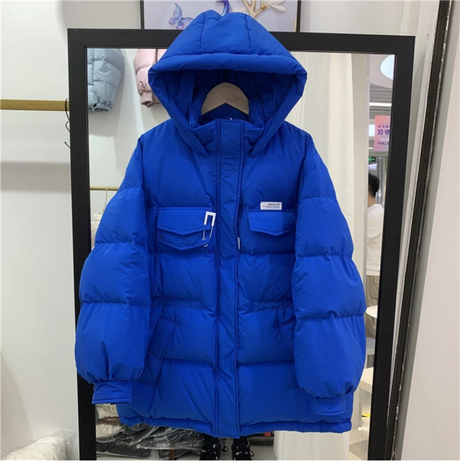 

Winter Women's Hooded Down Coat Winter Mid Length Waist Wrapped Fashion Temperament Thickened Jacket White Duck Down Bread Coat