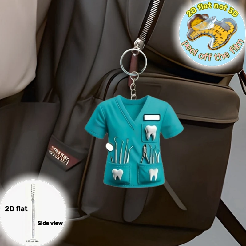 LLavero colgante de disfraz de dentista elegante, decoración colgante exquisita a la moda, adorno acrílico plano 2D temático de Doctor, regalo