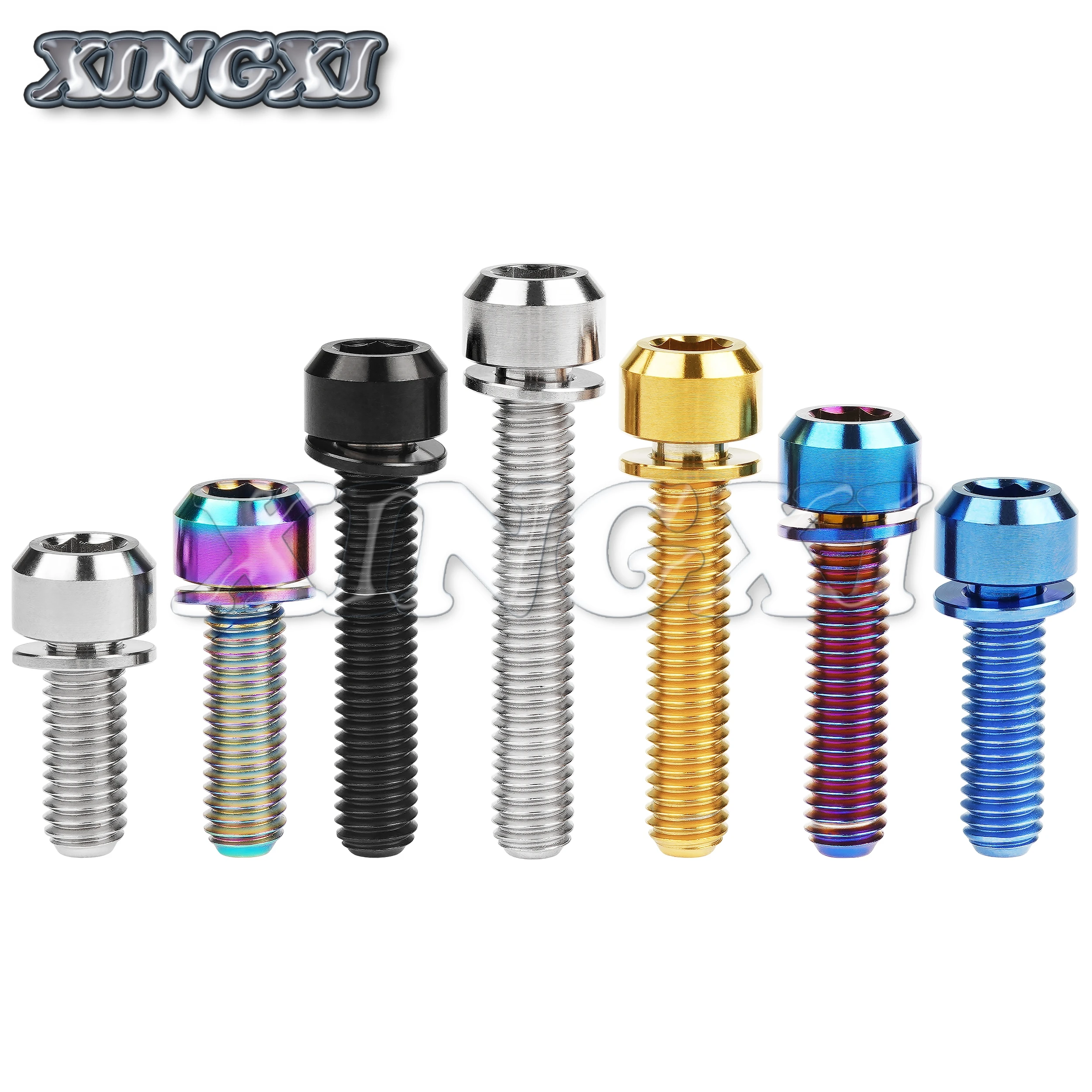 Xingxi  Titanium Bolt M5/M6x16 18 20 25 30 35mm With Washer For Bicycle Srew Disc Brake Stem Clamp Bike Accessories Fasteners