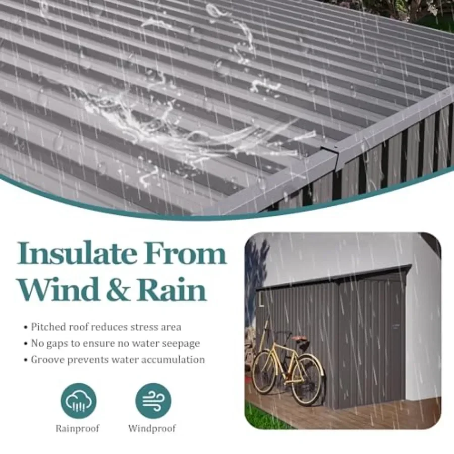 Outdoor storage shed for garden, backyard, patio, lawn: galvanized steel, gray, waterproof, lockable door and window, 4 x 9.2 f