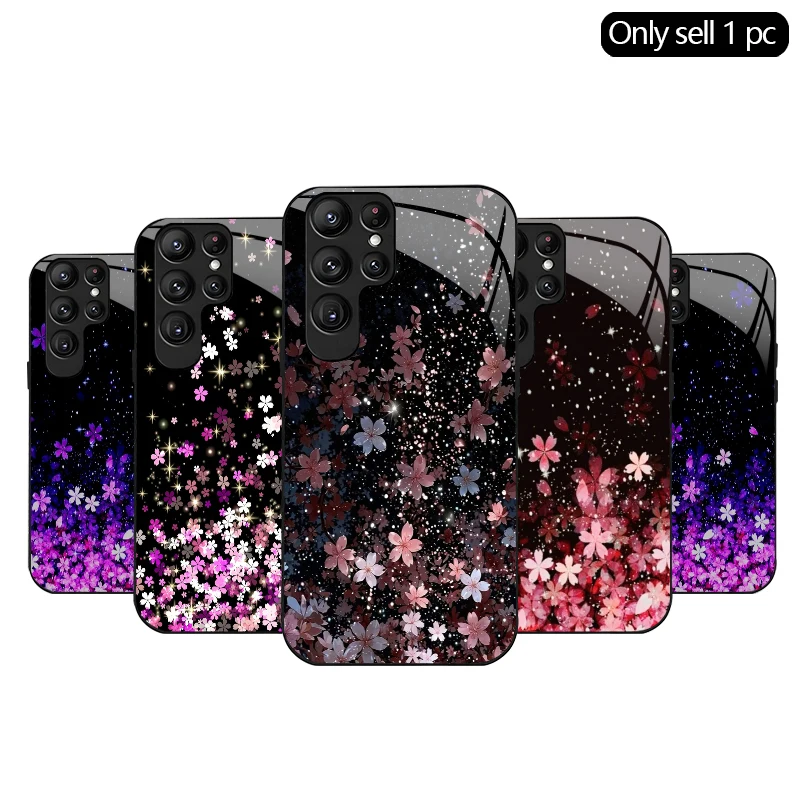 Pink Cherry Blossom Pattern 2D Phone Case for Samsung S26 S25 S24 S23 S22 S21 S20 A56 A55 A36 Tempered Glass Protective Cover