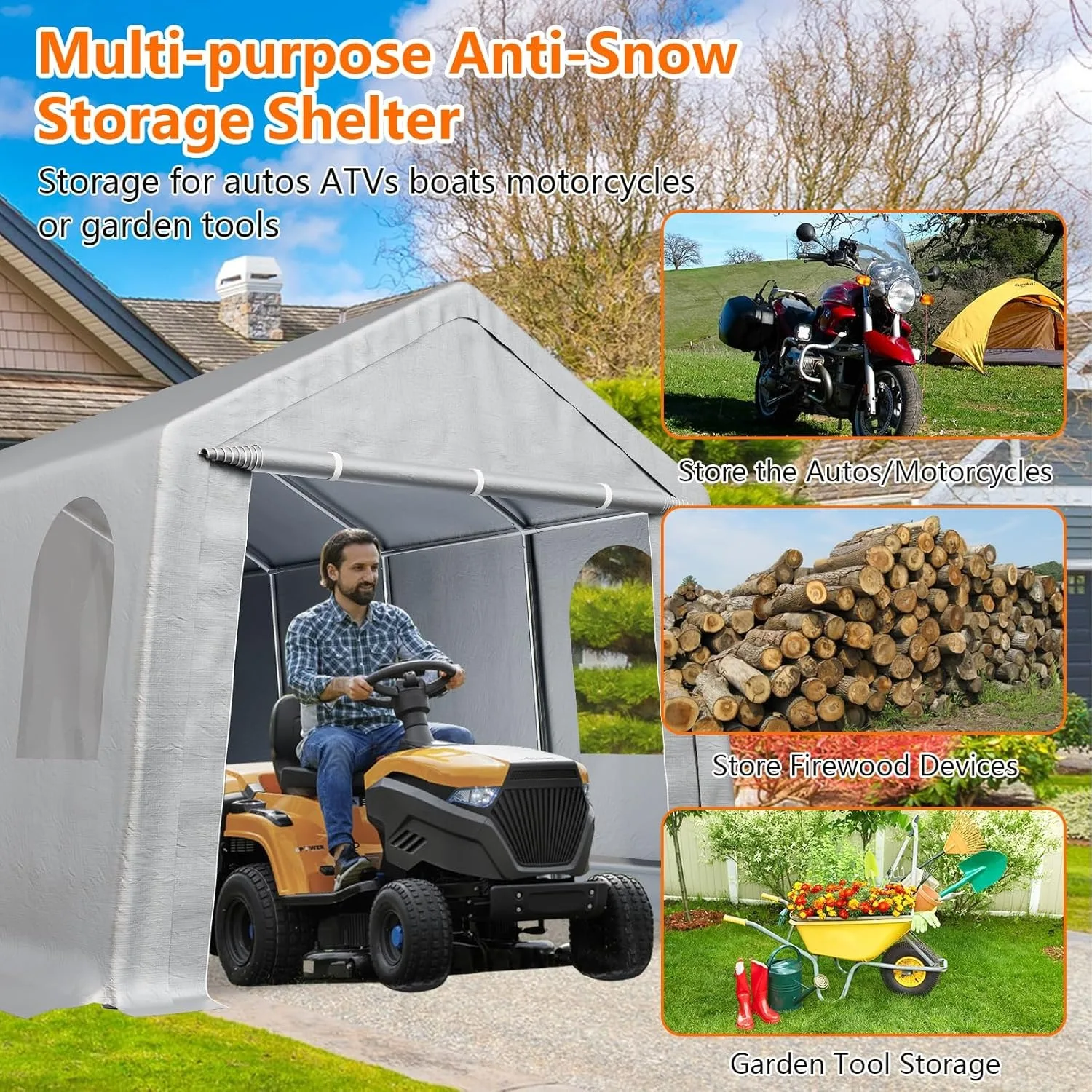 مظلة Carport مقاس 10 × 20 بوصة شديدة التحمل، جراج محمول عالي التحمل، مرآب مع باب جانبي مفتوح ونوافذ قابلة للطي، فولاذ معدني F #5