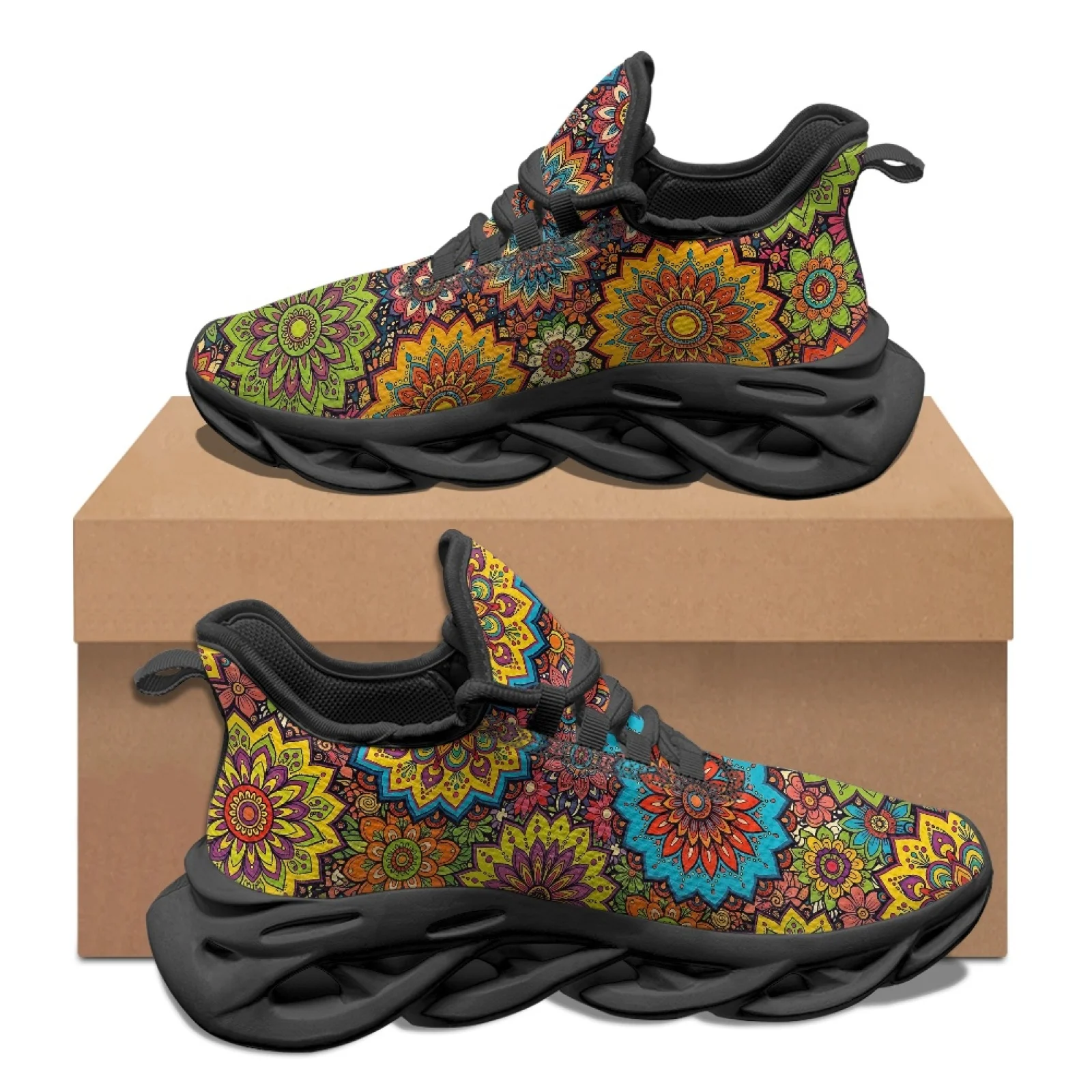 PENSTROLL Non Slip Men's Sport Trainer Lightweight Men's Blade Sneakers for Jogging Mens Colorful Mandala