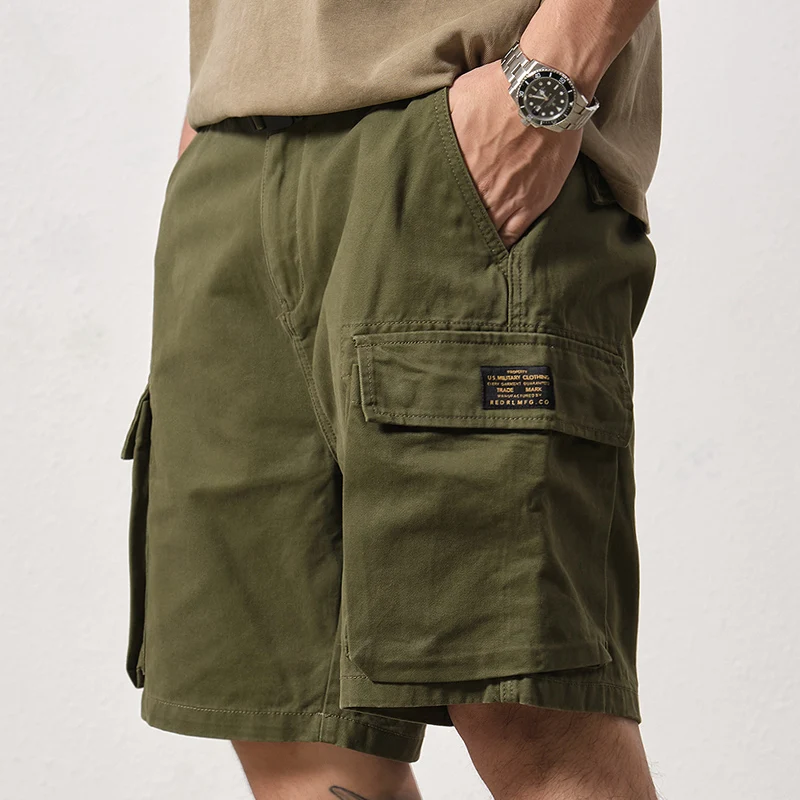 Summer New Japanese Retro Cargo Shorts Men's Fashion Ami Khaji 100% Cotton Washed Old Loose Casual Large Pocket 5-point Pants