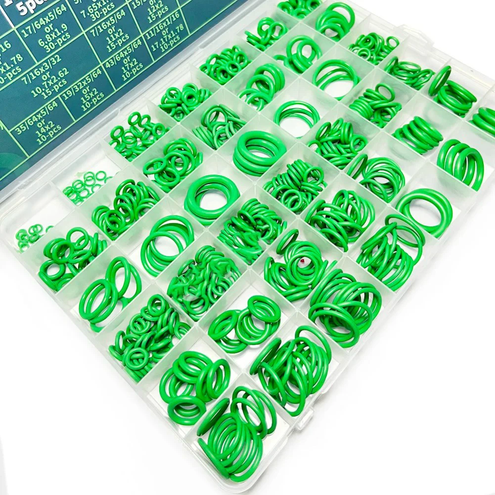 595Pcs AC O-Ring Kit Nitrile Rubber Gasket Set With Hooks For Automotive Air Conditioning Repair Plumbing Seals Green