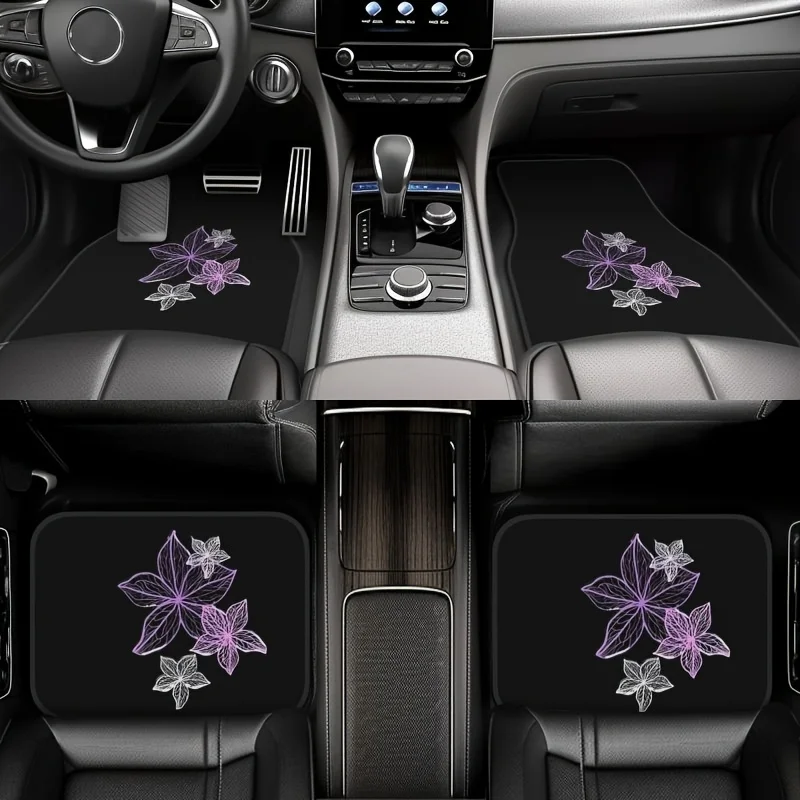 4pcs Set- Elegant Floral Theme Car Floor Mats, Universal Type, Comfortable Crystal Velvet Vehicles Floor Mats, Front& Rear Full