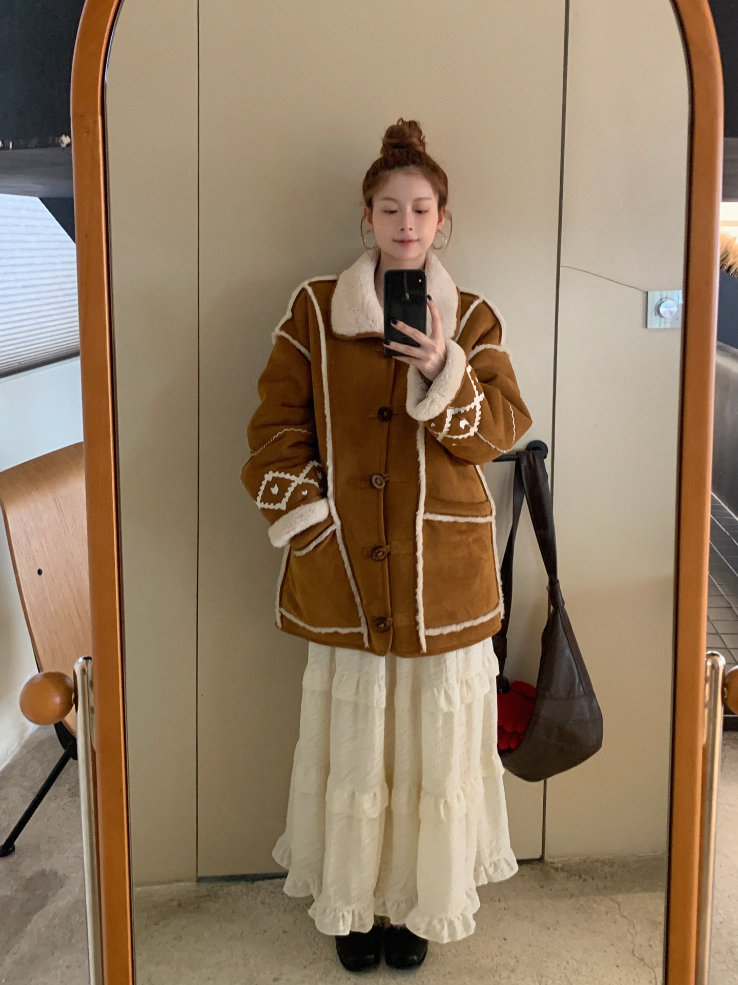 Rouge Celebri agneau fourrure Jaet femmes décontracté coton manteau couleur café coton rembourré beau et attrayant ort vêtements d'extérieur