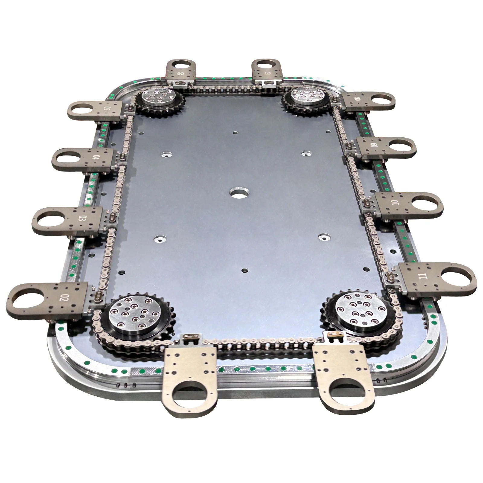 Chain indexing conveyor curved guide rail linear conveyor for precision industrial automation machines