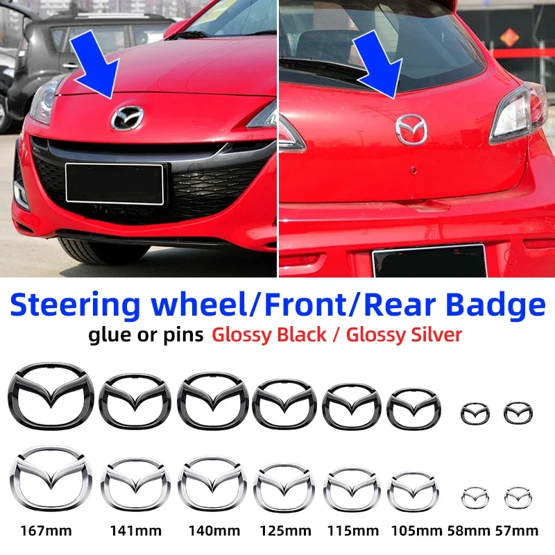 1pcs Car rear boot badge front hood trunk Emblem Steering Wheel Sticker For Mazda 3 6 Atenza CX3 CX5 MX5 CX7 CX30 CX90 CX60 CX50