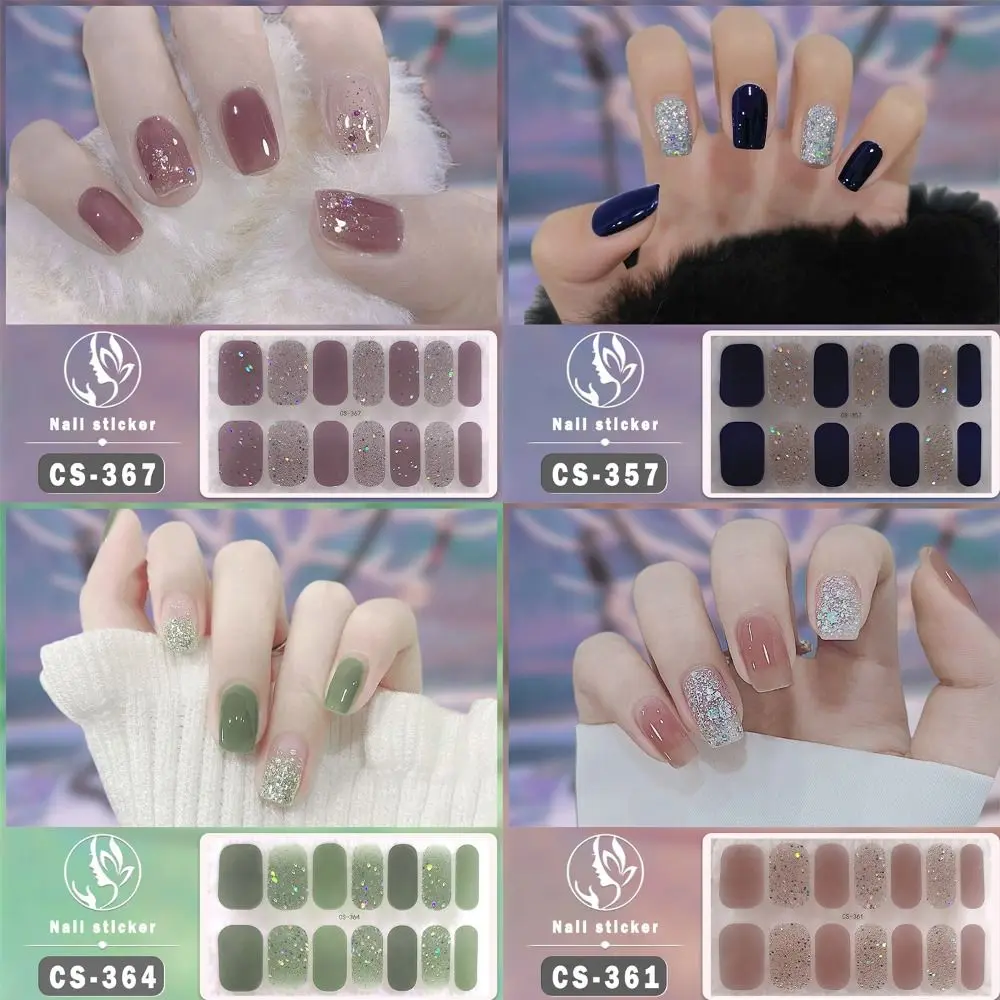 14 puntas de pegatinas de Gel simples para uñas, tiras de esmalte de uñas de Gel simples brillantes, calcomanía autoadhesiva para manicura francesa, fabricación de arte para uñas DIY