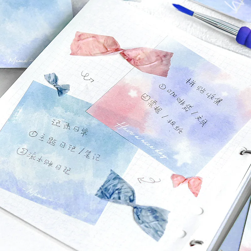 100 Pcs Memo Pad Colored Non-Sticky Notes Watercolor Scrapbook Paper Assorted Pink Blue Watercolor Print Card Stock Paper