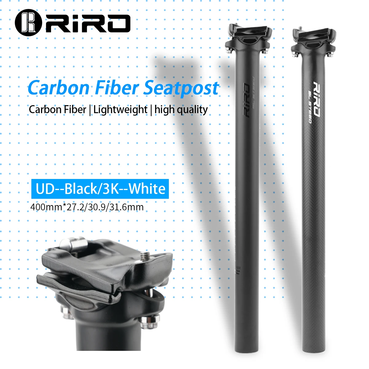 

RIRO Carbon Fiber Bicycle Seatpost Straight Ultralight MTB Road Bike Cycling Seat Tube 27.2/30.9/31.6x400MM Bike Seat Post Parts