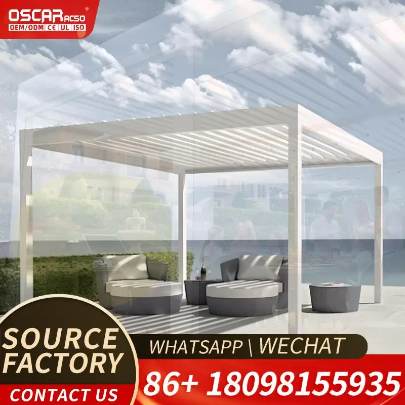 Curved Retractable Aluminum Louvre Pergola with LED Lights Weatherproof Gazebo for European Villa Backyard American Garden Patio