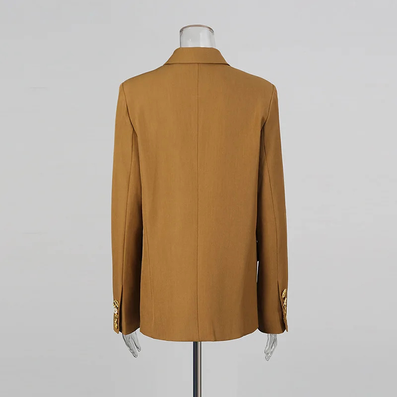 HKSH السترة للنساء جيوب مزدوجة الصدر بدوره إلى أسفل طوق سليم صالح أنيقة مزاجه المد مكتب سيدة نمط معاطف HK10750