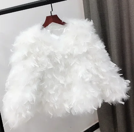 NANCYLIM Women's Short Ostrich Feather Fur Coat Solid Color 6