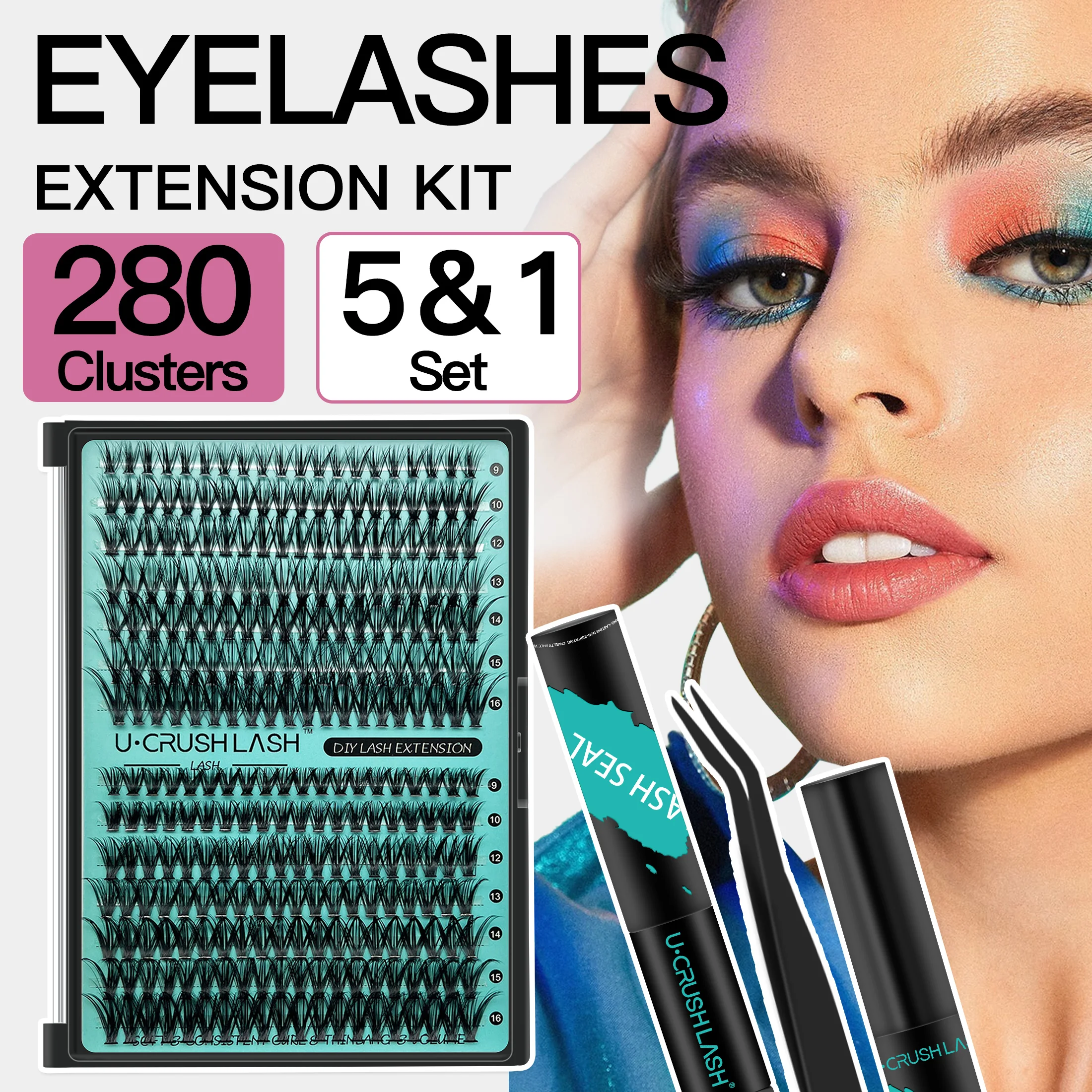 280 pçs kit de extensão de cílios diy 3040d 8-16mm clusters cílios postiços e ferramentas de maquiagem bond & seal & remover