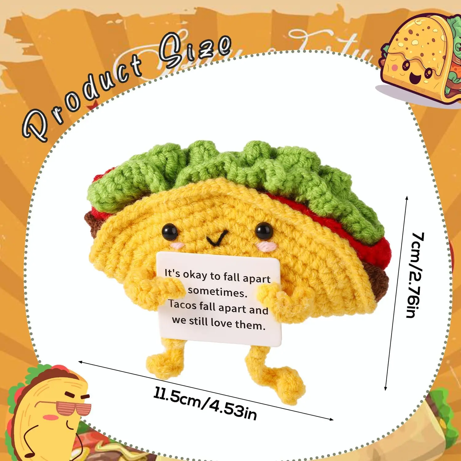 New Crochet Positive Inspirational Support Taco Doll With Card Handmade Wool Knitted Taco Home Desktop Decor Christmas Gifts