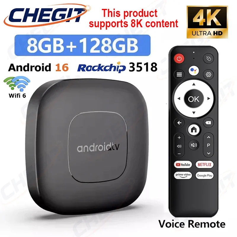 

Смарт ТВ-приставка 2026 Android 16 на Rockchip RK3518 с Dual Wifi6, четырехъядерным процессором, поддержкой видео 4K, Google Voice Assistant, 8 ГБ ОЗУ + 128 ГБ ПЗУ, медиаплеер