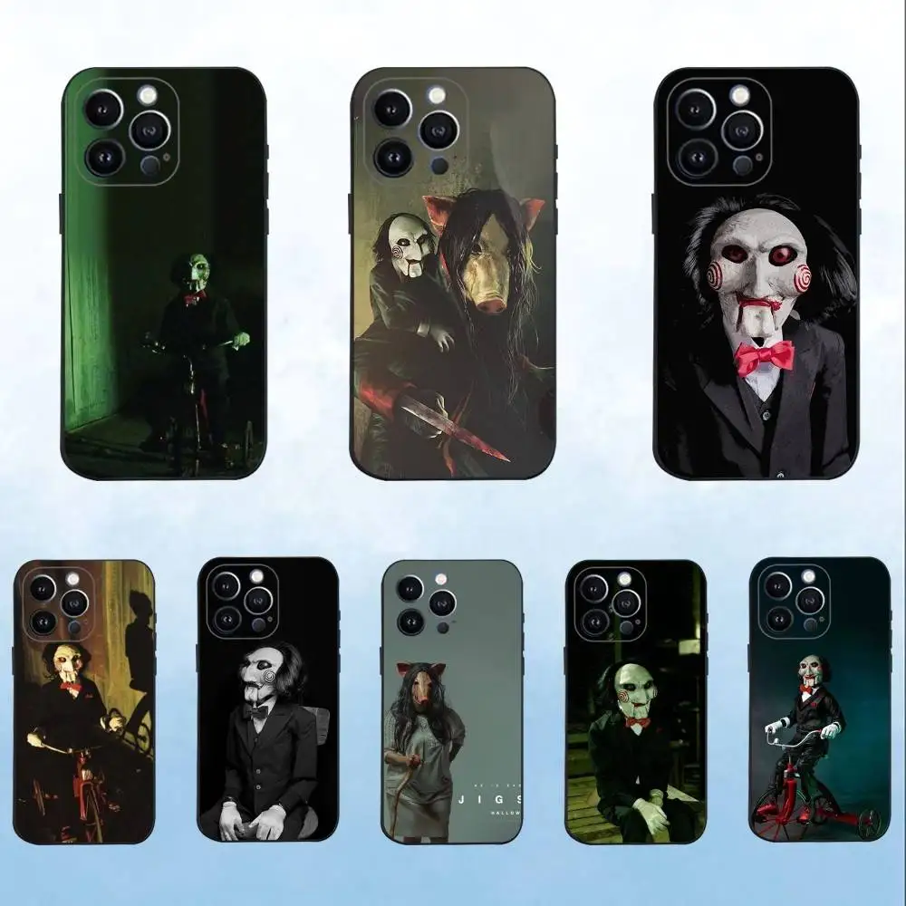 

J-Jigsaw K-Killer H-Horror Phone Case For iPhone 16,15,14,13,12,11 Plus,Pro Max,XS,X,XR,SE,Mini,8,7,Soft Silicone Black Cover
