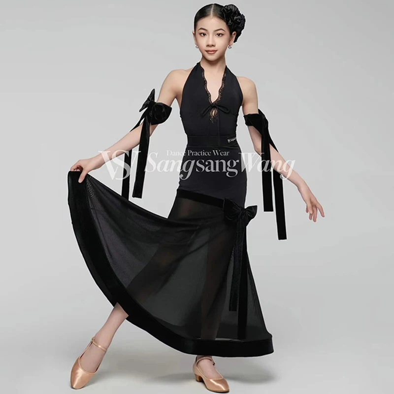 새로운 여자 라틴 댄스 경연 대회 드레스 볼룸 댄스 복장 어린이 왈츠 댄스 공연 의상 차차 룸바 드레스 DNV20640