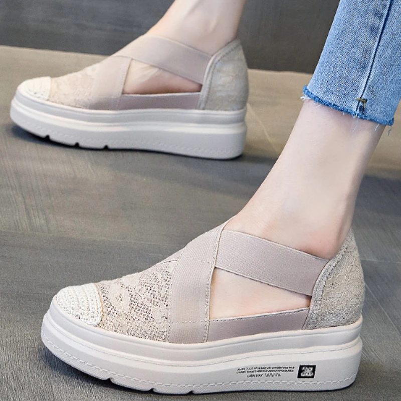 Rome Platform Sneakers Women Summer Comfortable Non-slip Casual Shoes Thick Bottom Round Toe Loafers Zapatillas De Mujeres