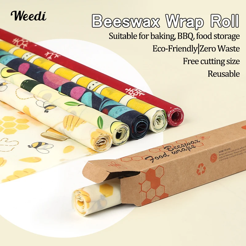 Rolo de envoltório de cera de abelha WEEDI, reutilizável, ecológico, envoltório de alimentos de cera de abelha sem plástico, rolo de papel de cera para sanduíche, frutas e tampa de tigela