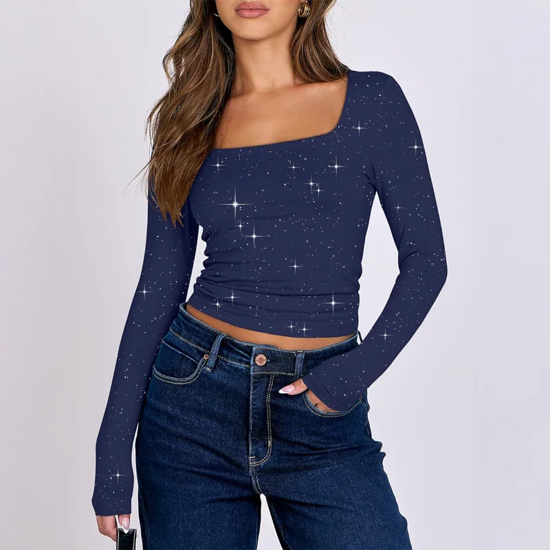 

Y2K горячая девушка стиль с длинным рукавом однотонная майка футболка женская 2025