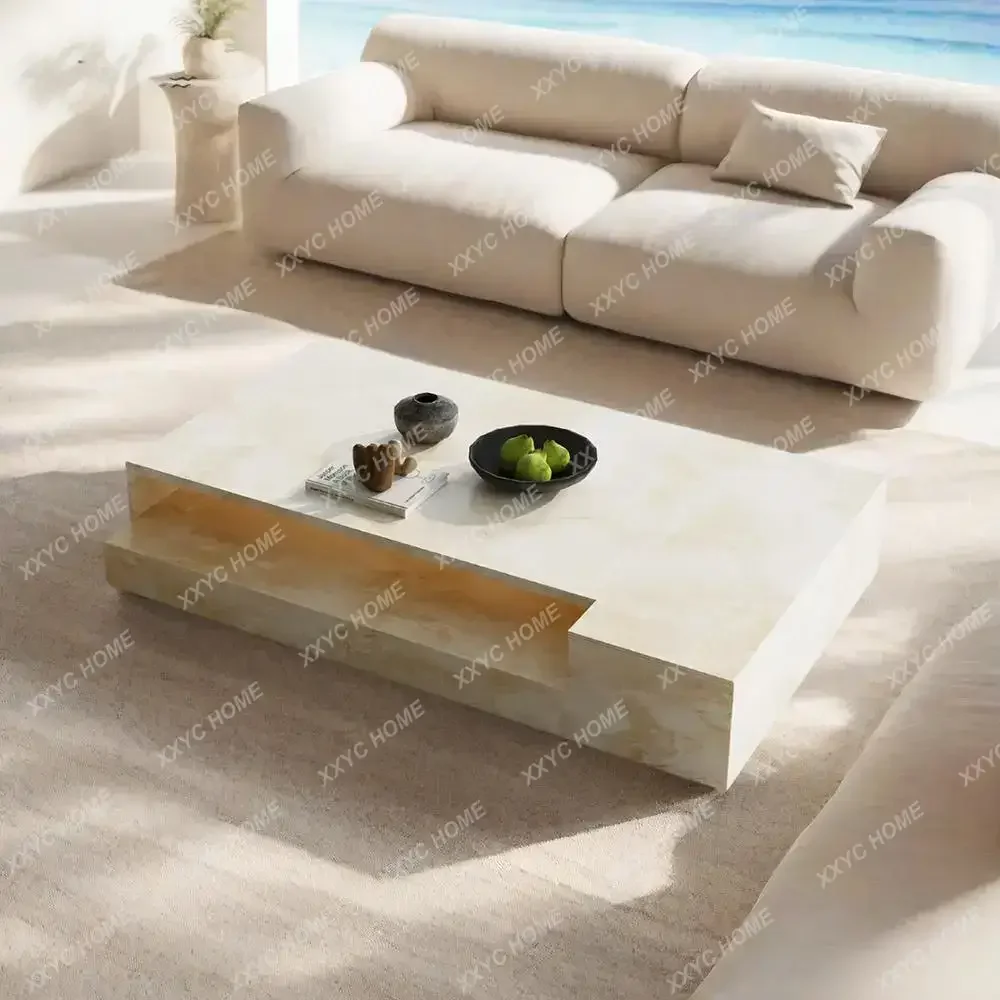 Rectangular  Jade Marble Coffee Table, Artistic  Luxury Stone, Heat & Scratch Resistant, Natural Veining, CustomizableTJ