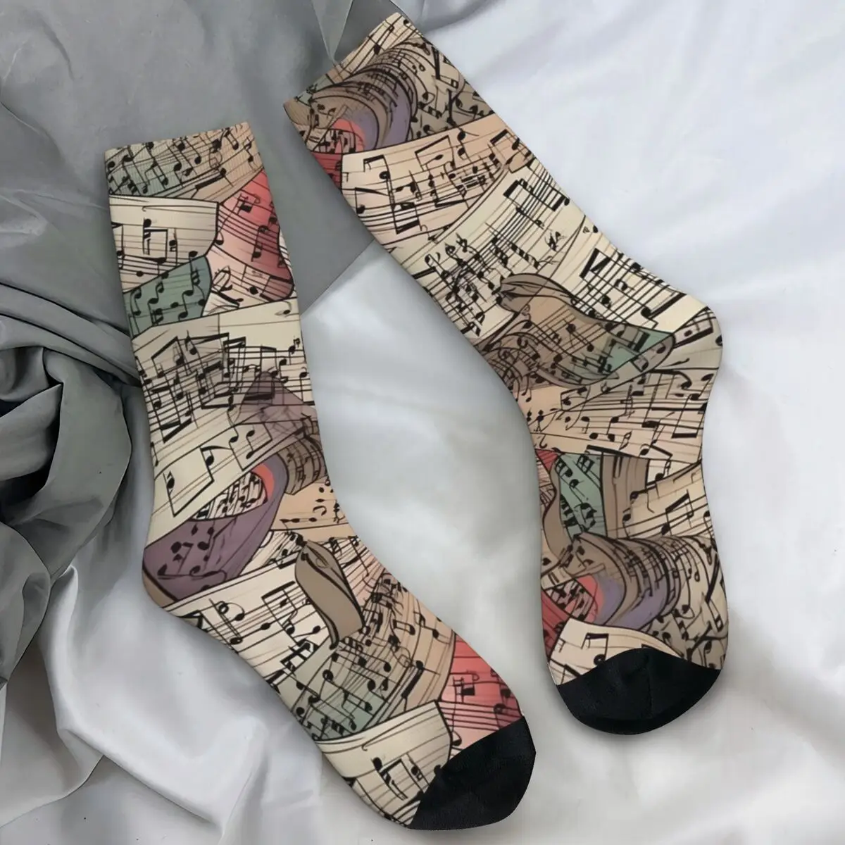 Unisex Men Socks Abstract Music Notes Musical Instrument Stockings Winter Funny Breathable Socks Design Outdoor Anti Skid Socks