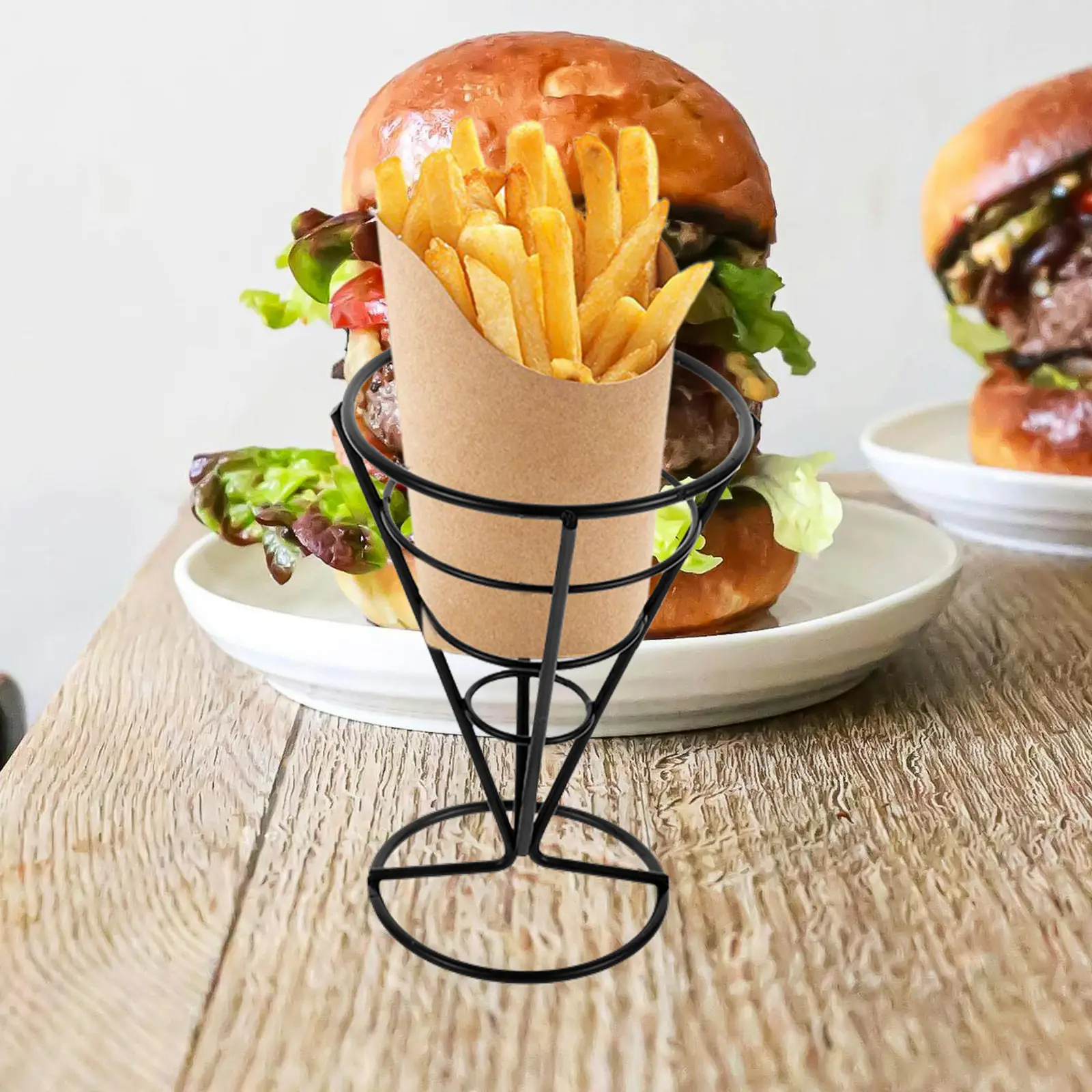 2Pcs French Fries Basket Iron Holder Snack Stand Simple Chic Fry Food Display for Restaurant Hotel French Fries Holder