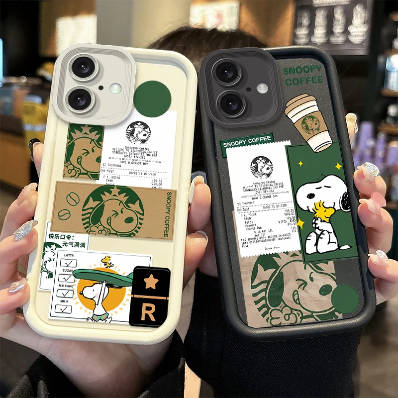 Funda bonita de dibujos animados Snoopy Coffee Phoen para iPhone 16E 16 15 14 13 12 11 Pro Max X XR XS SE 2020 SE4 7 8 Plus, funda de silicona suave