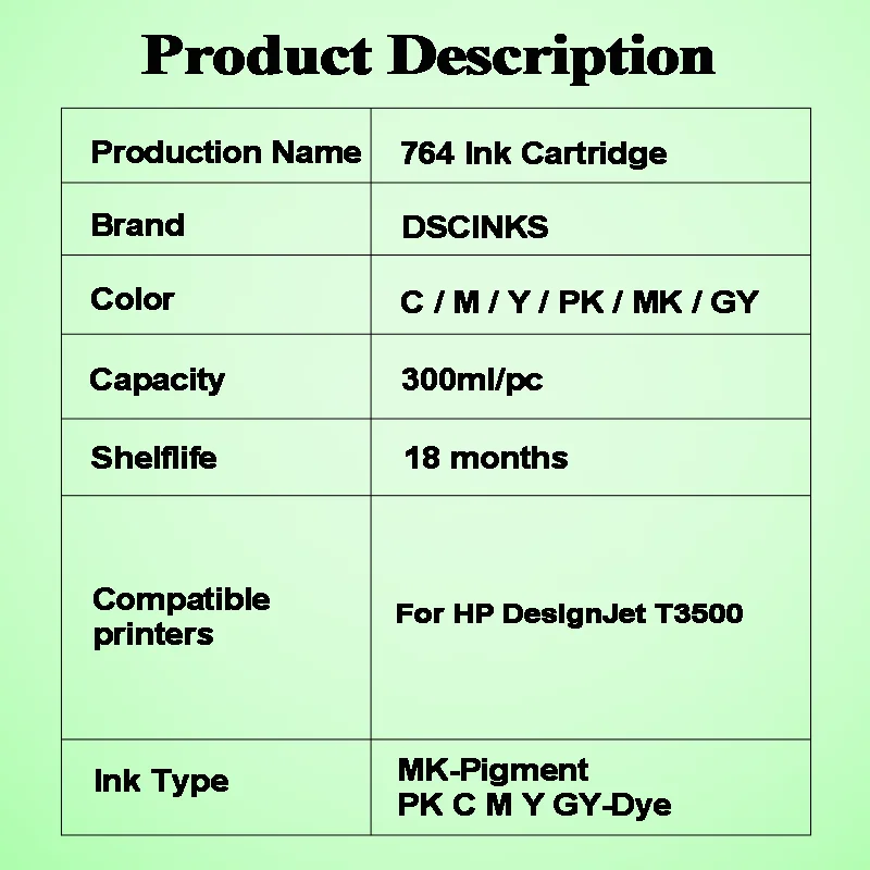 764 764XL Ink Cartridge Compatible For HP HP DesignJet T3500 Printer 300ML High Quality Factory Price