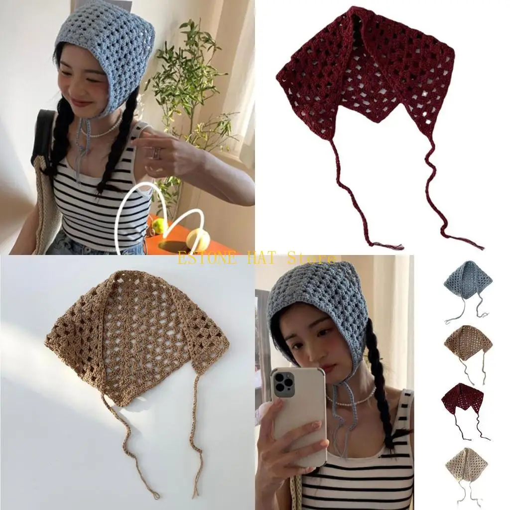

49MF Triangular for Head Kerchief Bandana Scarves Headband Knitted Headwrap for Cam