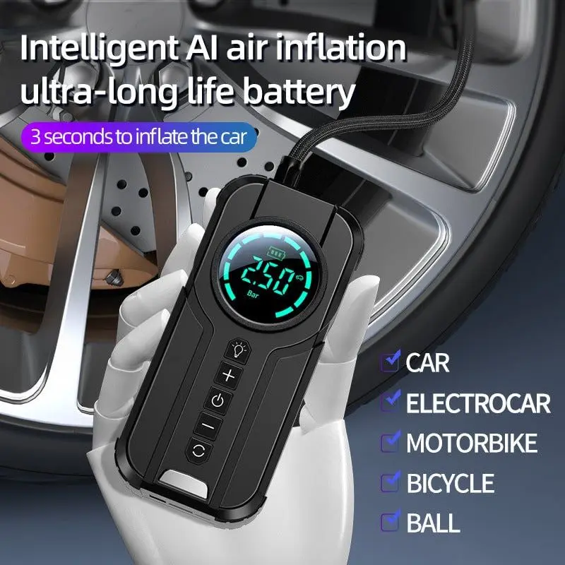 

1 min Fast Filling Mini Portable Tire Inflator Double pump air multiplication technology 3S air supply AI intelligent chip