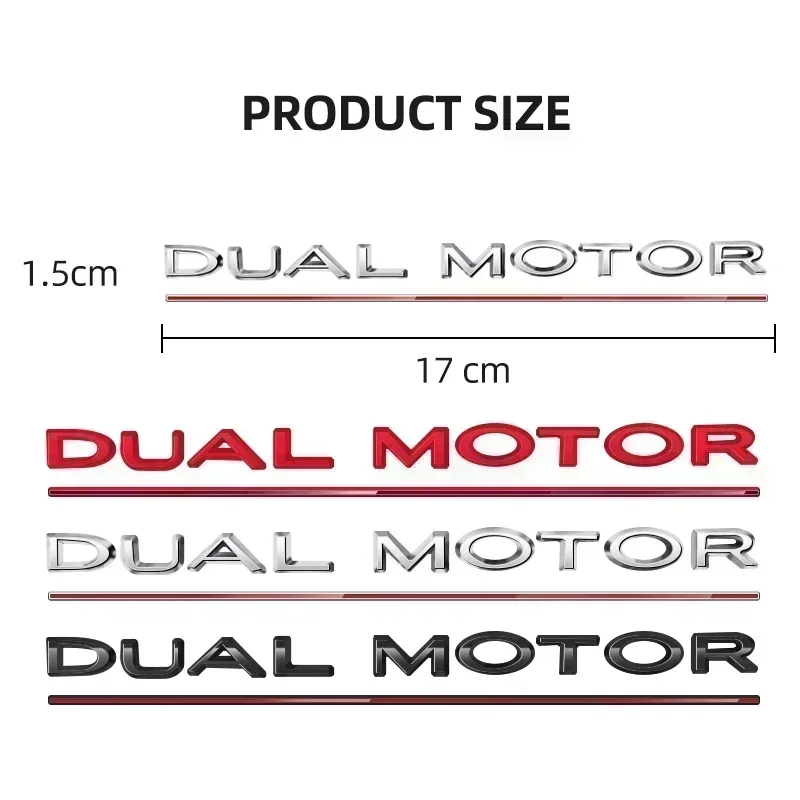 1pcs DUAL MOTOR letter Emblem Underlined Letters Logo Performance Badge Trunk Sticker Chrome 3D Decal