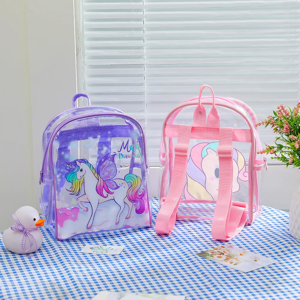 Unicorn PVC Transparent Backpack for Children Cartoon Cute Girls Backpack for Kindergarten Princess Schoolbag  Backpack Kids