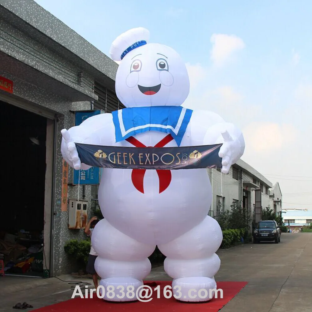 High Quality Giant Inflatable Stay Puft Marshmallow Man With LED Lights & Banners For Halloween Decoration Outdoor Advertising